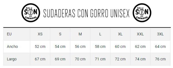 Medidas Sudaderas con gorro kbastinazo